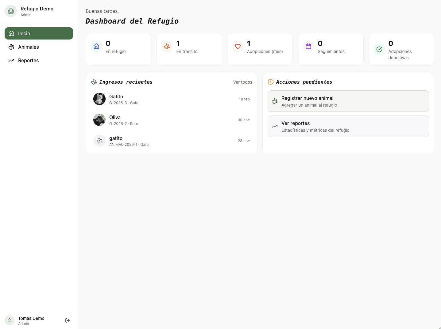 Shelter dashboard